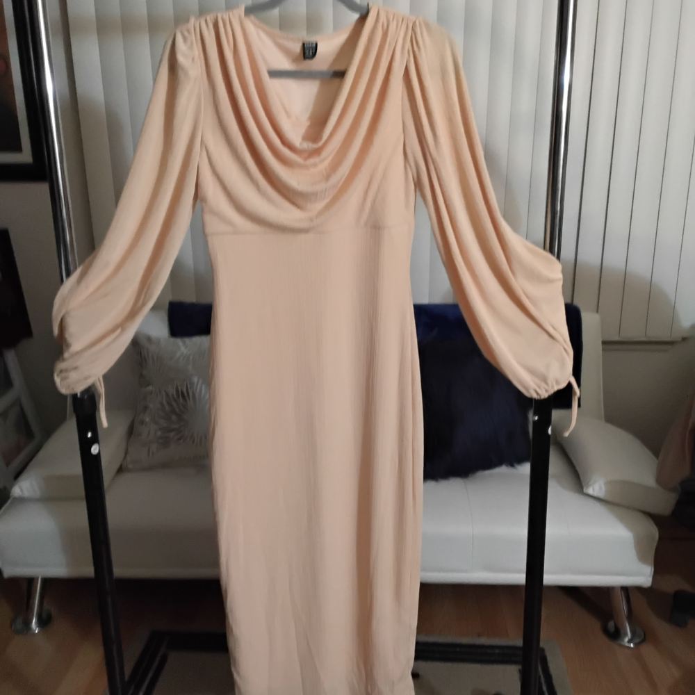 SHEIN Tan Cowl Neck Bishop Sleeve Gown
